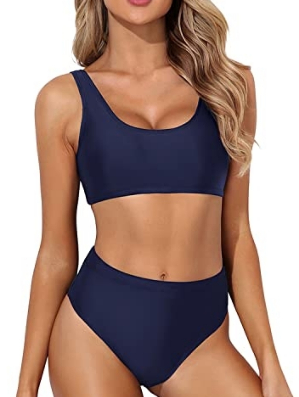 TEMPT ME Slope Neck Crop Tank and High-Waist Bikini Set - Navy - Size XS NWT